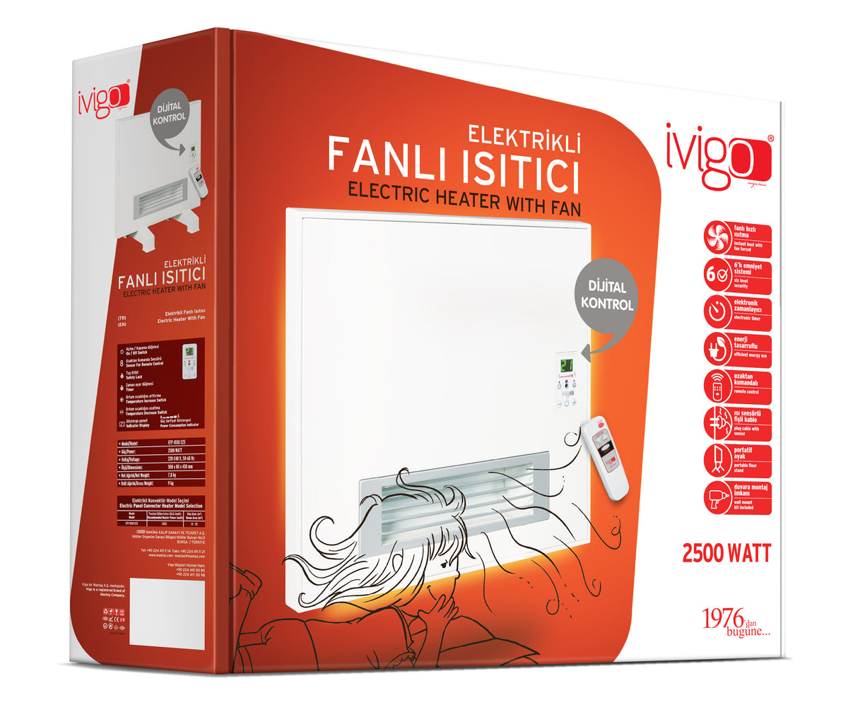 İvigo EFP4550E25B 2500 W fanlı dijital panel ısıtıcı