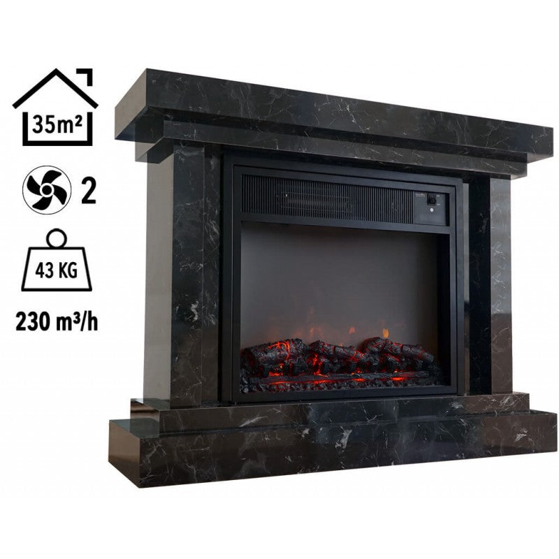 Heatbox Elektrikli Fanlı Şömine Large 1500/3000 W – Lotus Desenli, Bluetooth Ses Efektli
